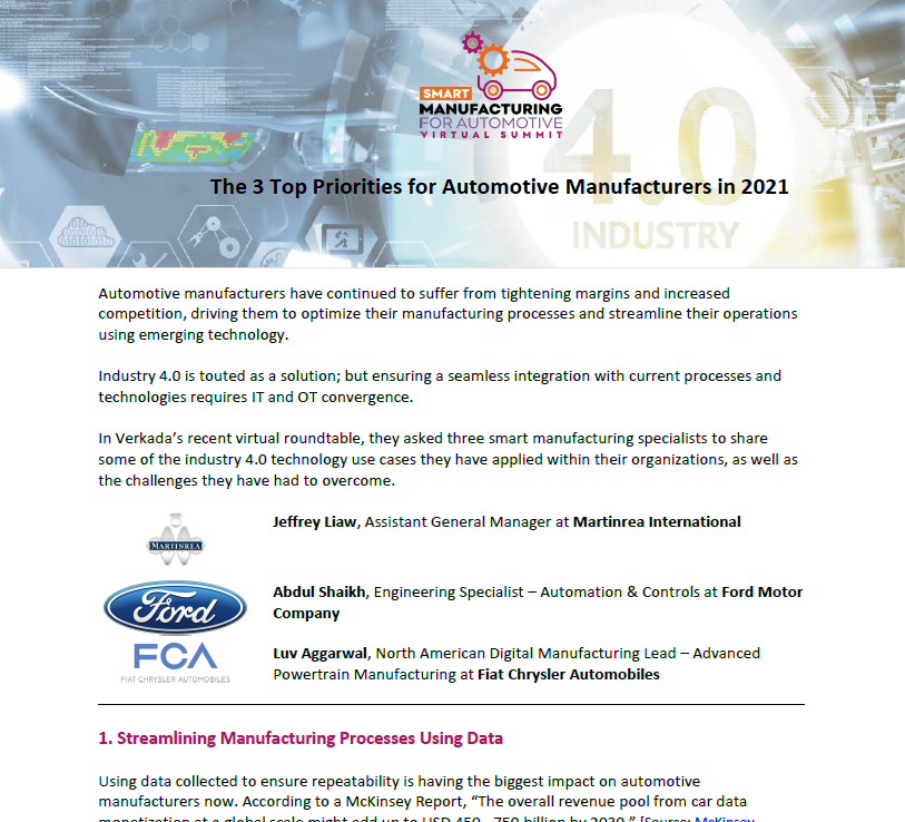 The Top Three Priorities for Automotive Manufacturers